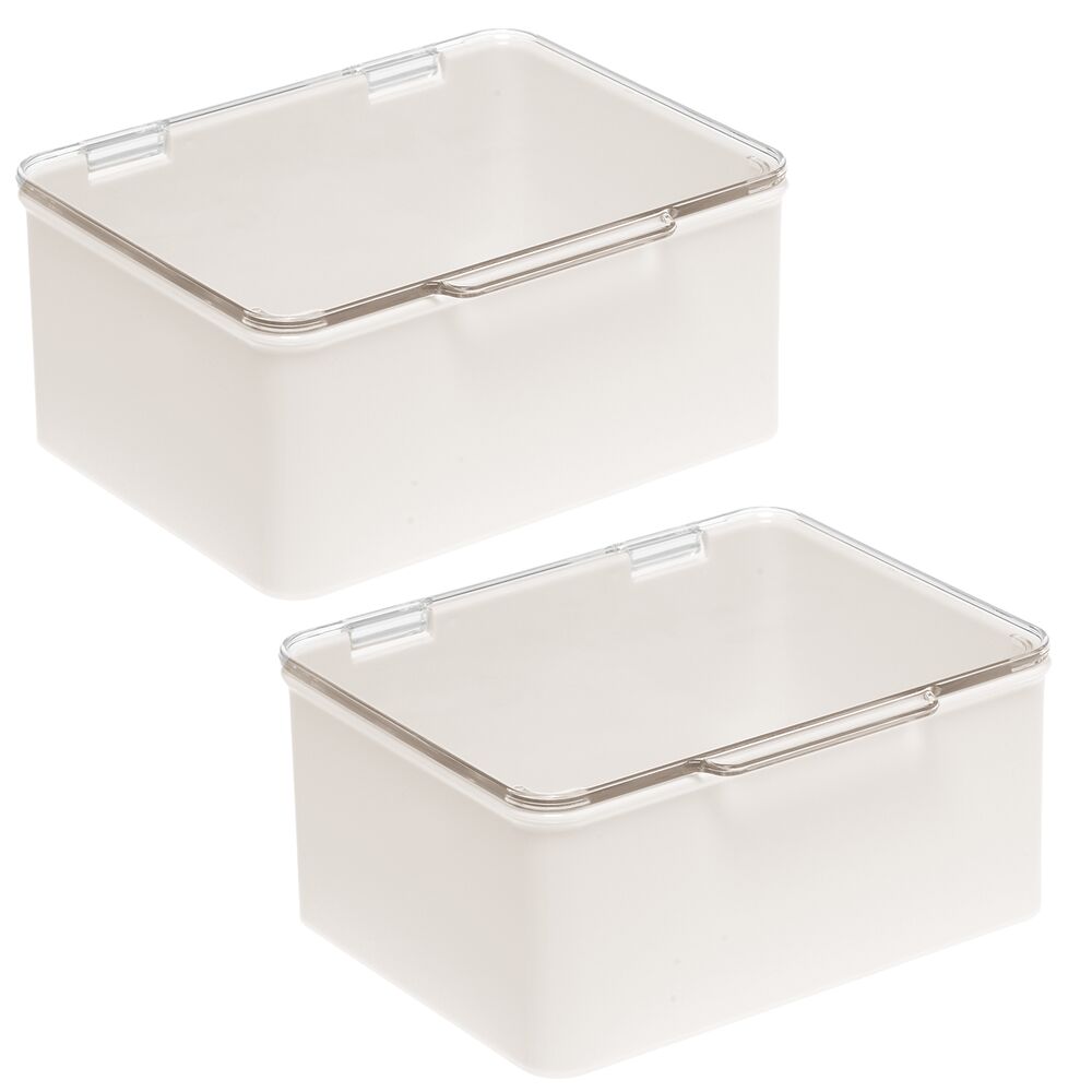 mDesign Stackable Countertop Storage Organizer Box with Lid, 2 Pack
