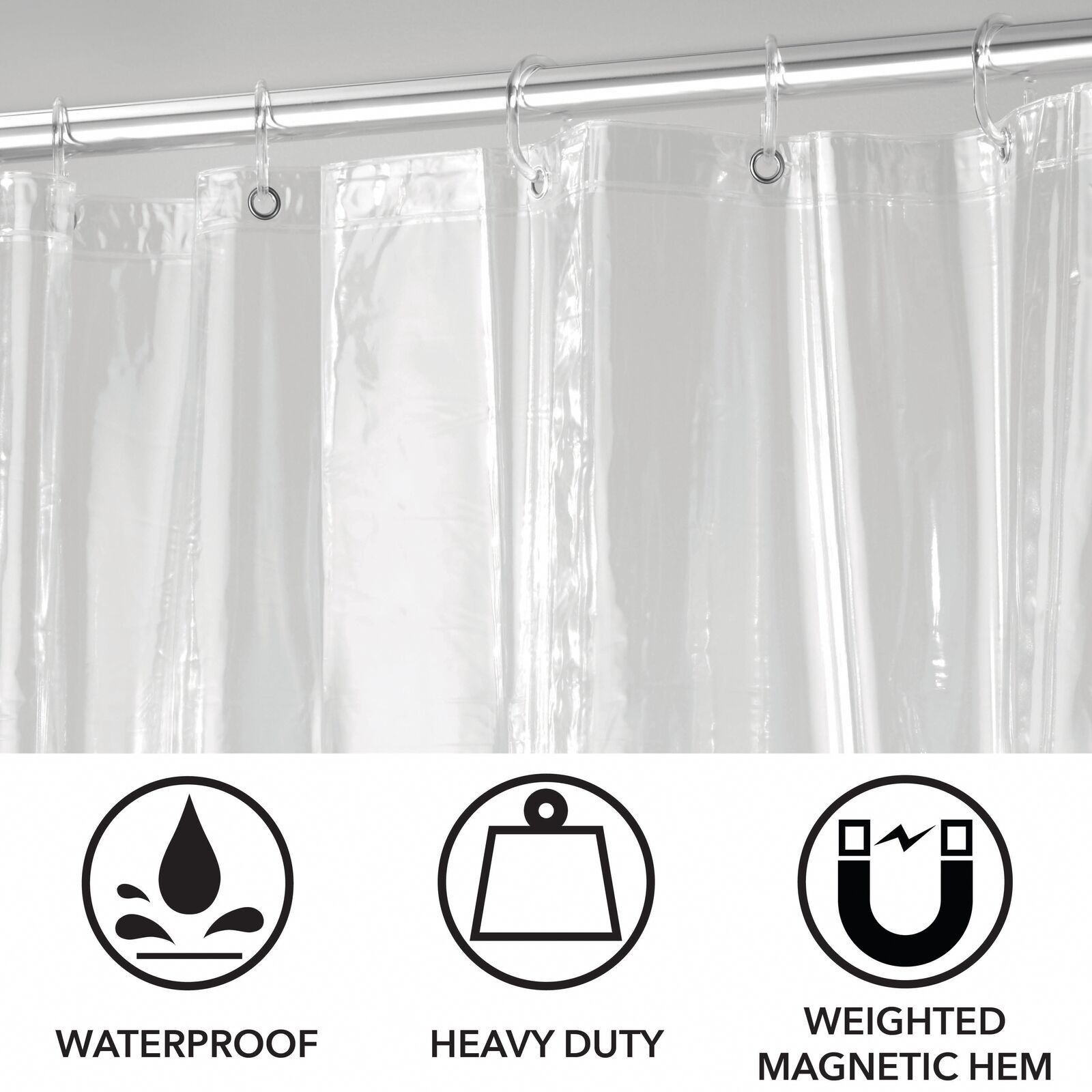 Mdesign Waterproof Vinyl Shower Curtain, Clear Plastic Shower Curtain Liner Target