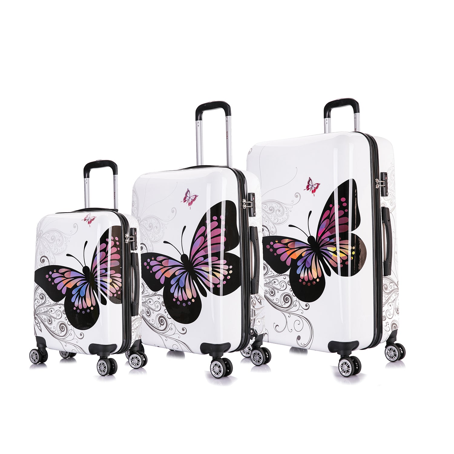 InUSA PRINTS lightweight hardside spinner 3 Piece Set 20'',24'',28'' inch  Butterfly