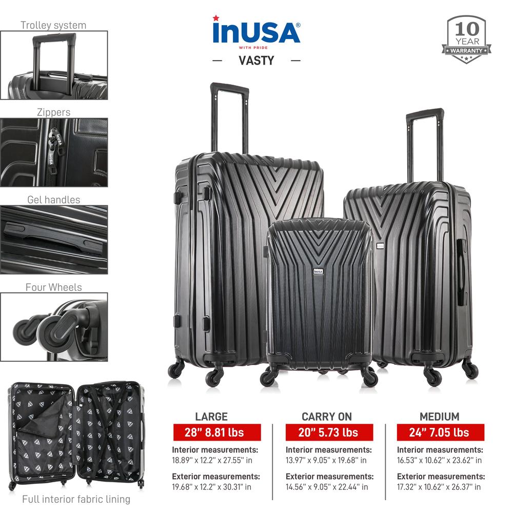 InUSA Vasty Lightweight Hardside Spinner 3 Piece Luggage set  20'',24'', 28'' Black