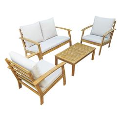 DUKAP TRUWOOD FSC® Wood 4 Piece Patio  Set with Beige  Cushions