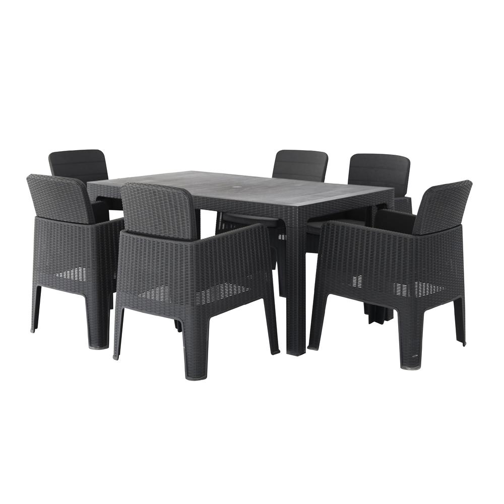 DUKAP LUCCA 7 Piece Dining Set, Black with Grey Cushions