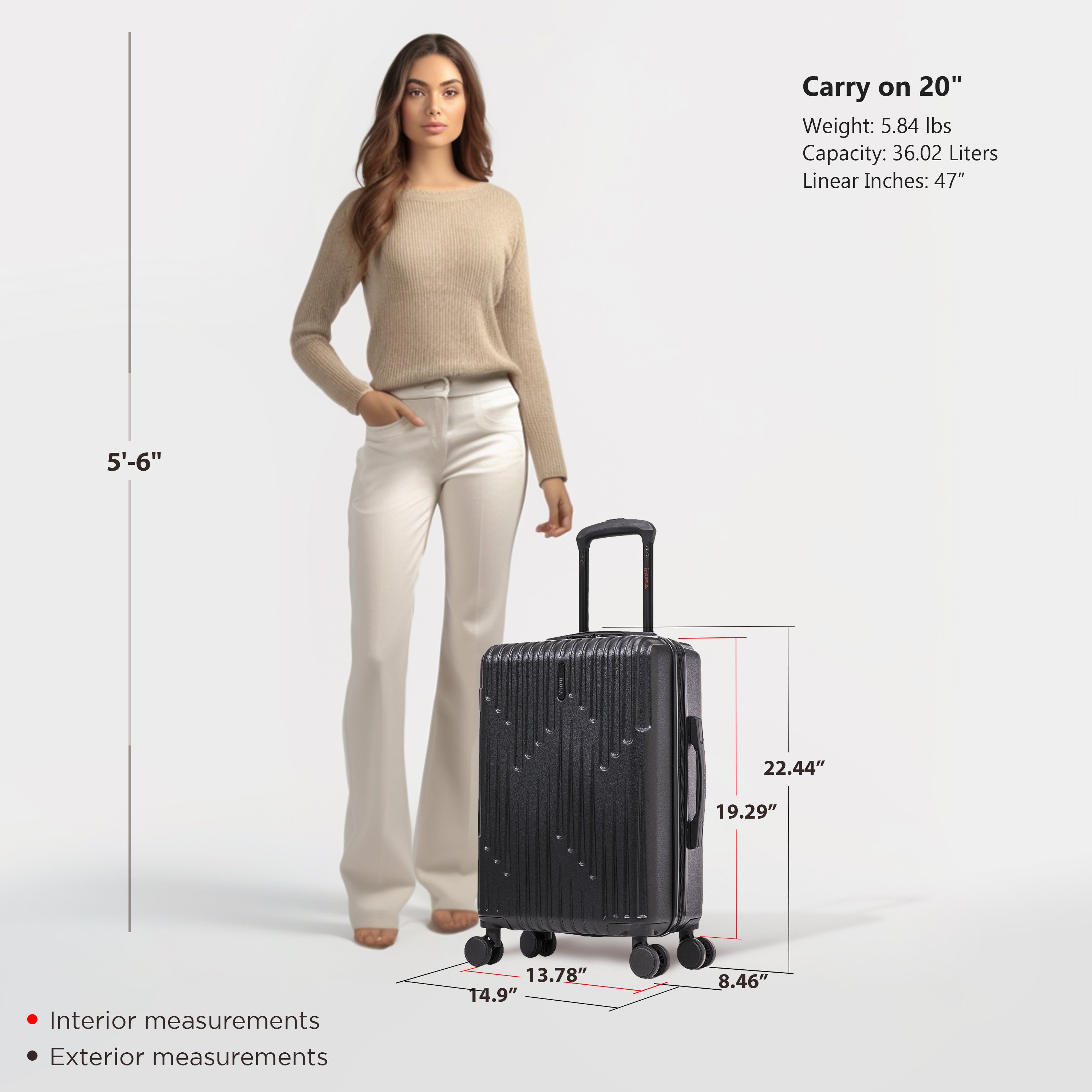 InUSA Drip lightweight hardside spinner luggage 20" carry-on Black