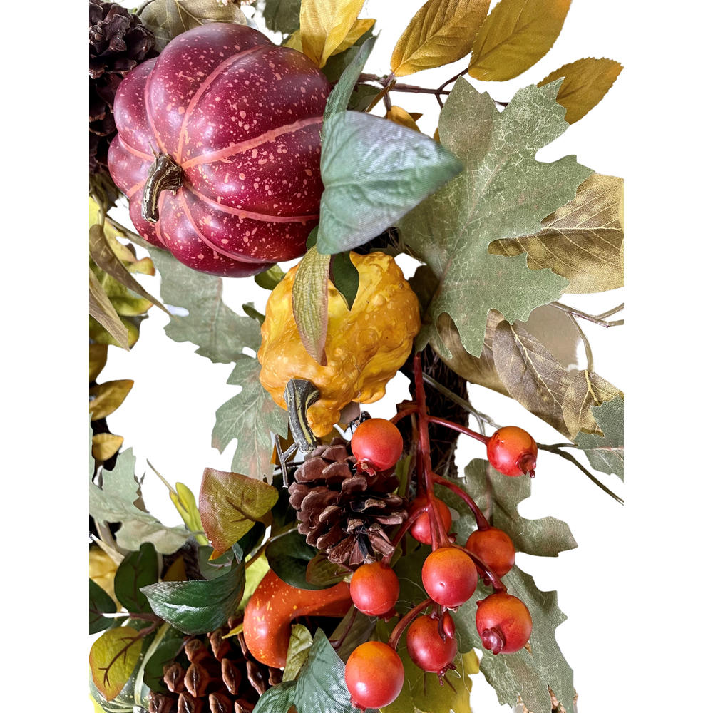 Allstate Floral Fall Artificial Mix Wreath Pumpkin, Gourd, Cone  24" Round