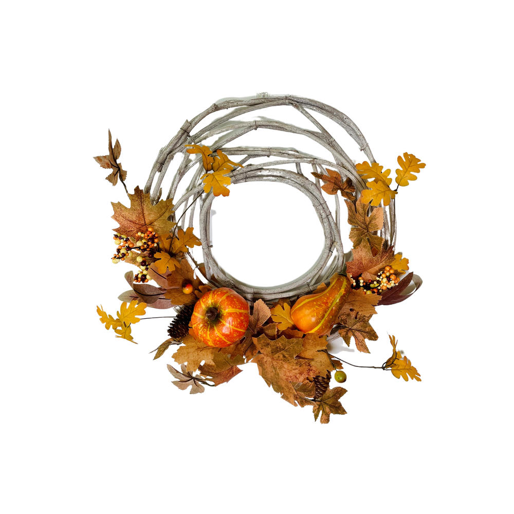 Allstate Floral Fall Artificial Wreath Pumpkin, Leaves, Vine  Orange Mix 18"