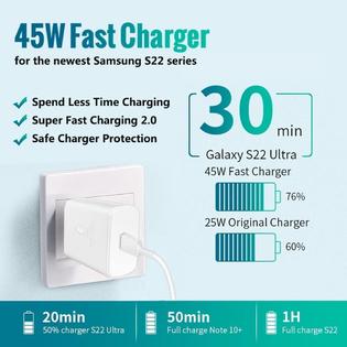 SGNics SGN845 45W USB C Super Fast Charger for Samsung Galaxy S21 Super  Fast PPS Wall Charger with 6ft USB C Cable - White
