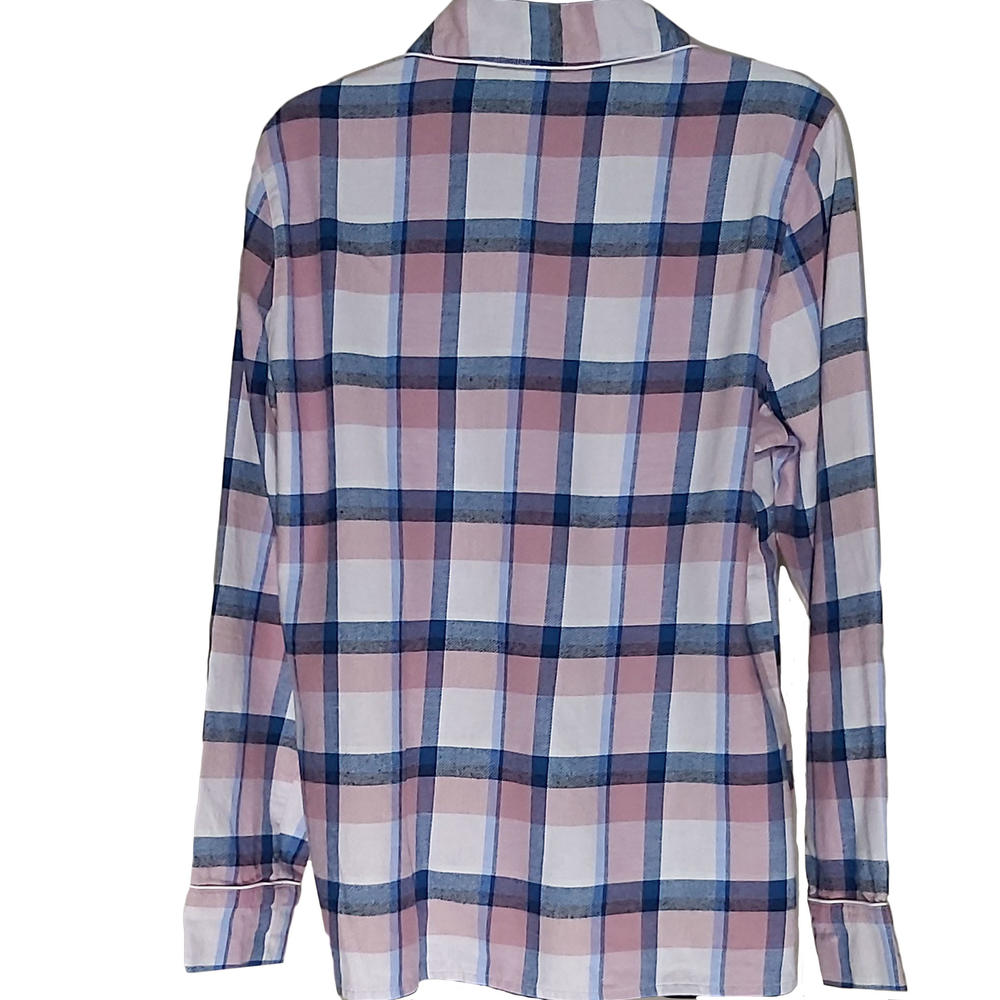 Lands' End Ladies Long Sleeve Print Flannel Pajama Top NWOT (Violet Plaid, S)