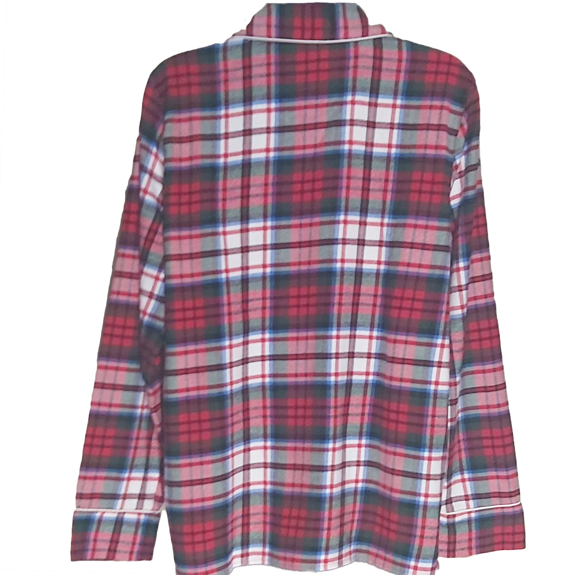 Lands' End Women's Small (6-8) Long Sleeve Flannel Pajama Top, Ivory Red Plaid