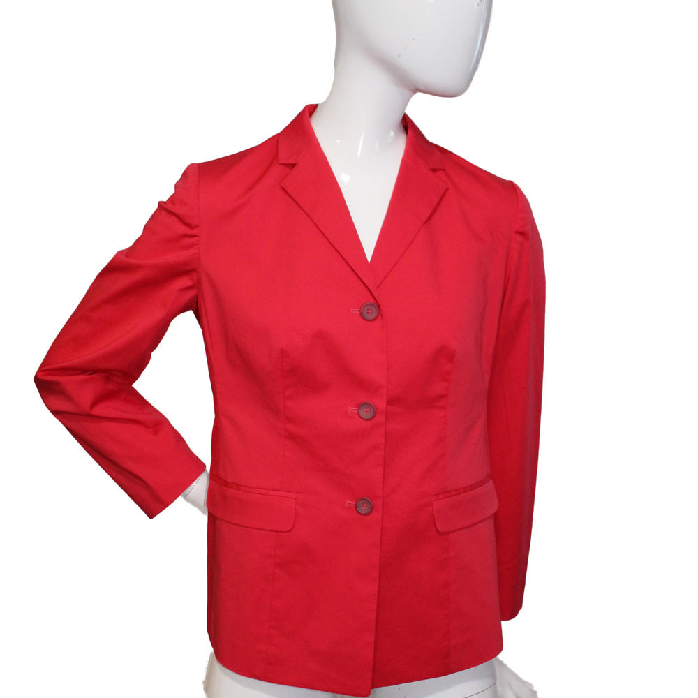 Lands' End Lands End Women's Size 4 Petite, Three Button Poplin Blazer Jacket, Cherry Red