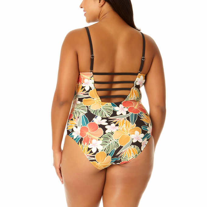 Hurley Ladies' Size XXL, One-Piece Swimsuit, UPF 50+, Black Multi-Color Floral