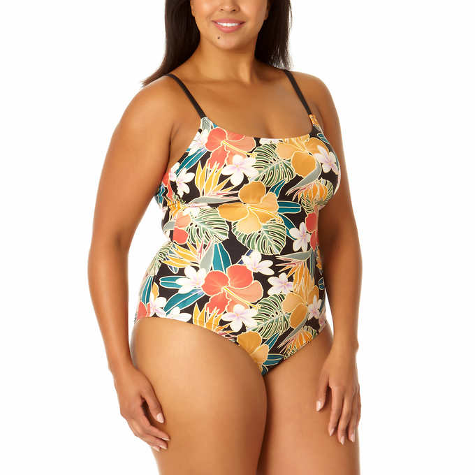 Hurley Ladies' Size XXL, One-Piece Swimsuit, UPF 50+, Black Multi-Color Floral