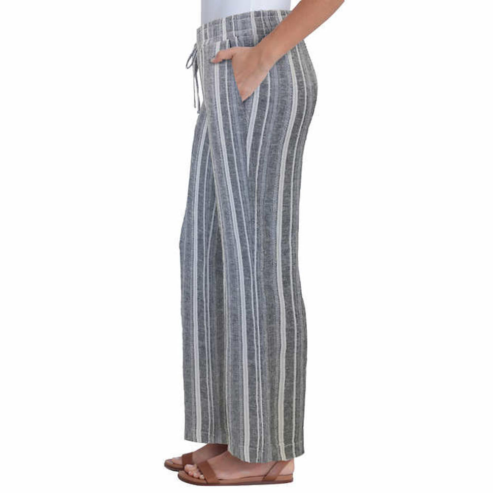Briggs Ladies' Size Small, Linen Blend Pull-on Pants, Dk. Blue Stripe