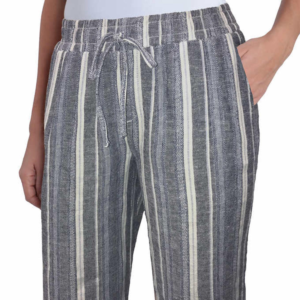 Briggs Ladies' Size Small, Linen Blend Pull-on Pants, Dk. Blue Stripe