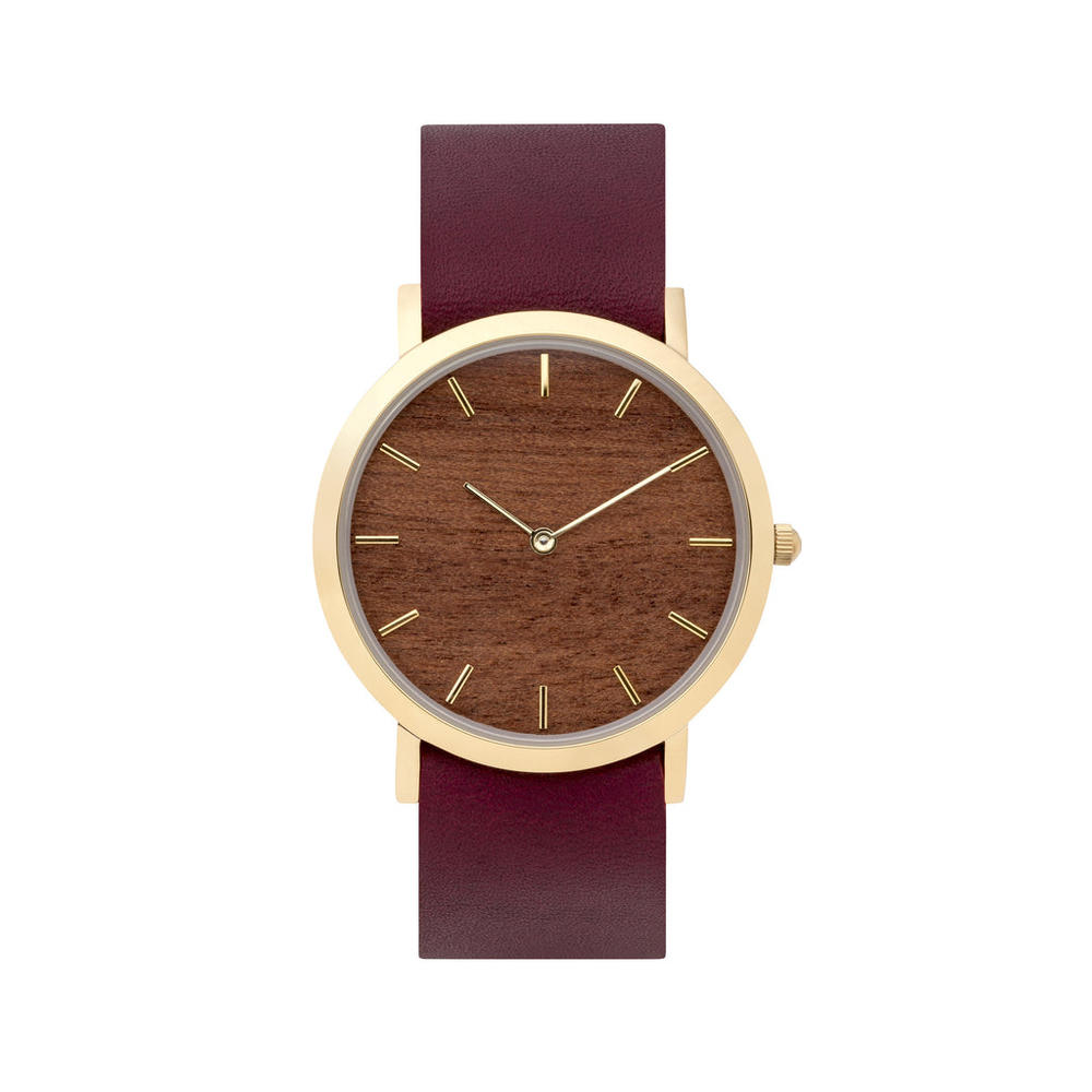 analog watch co. Makore Wood Classic Watch Cherry Leather