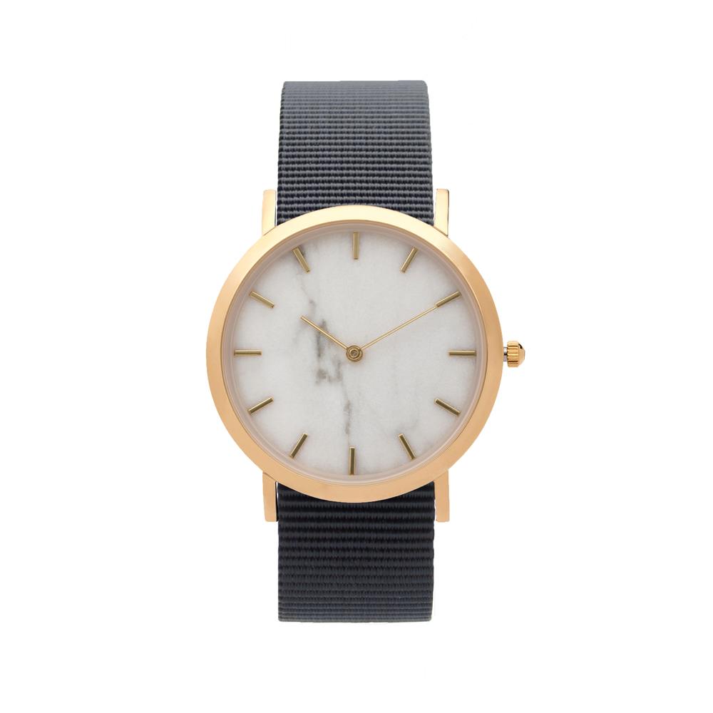 analog watch co. White Marble Classic Watch Black Leather