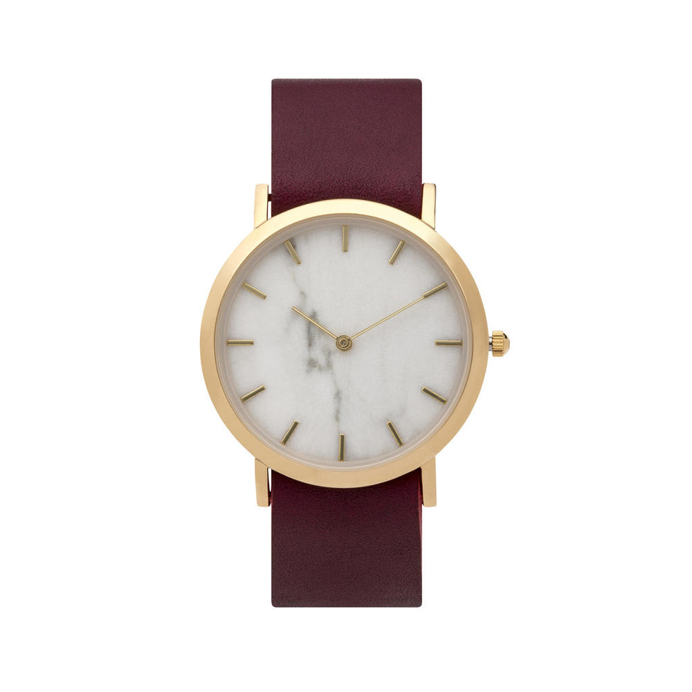 analog watch co. White Marble Classic Watch Cherry Leather