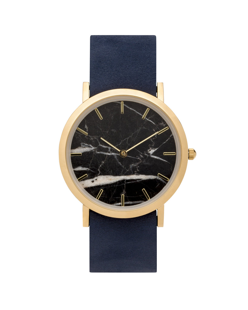 analog watch co. Black Marble Classic Watch Navy Leather