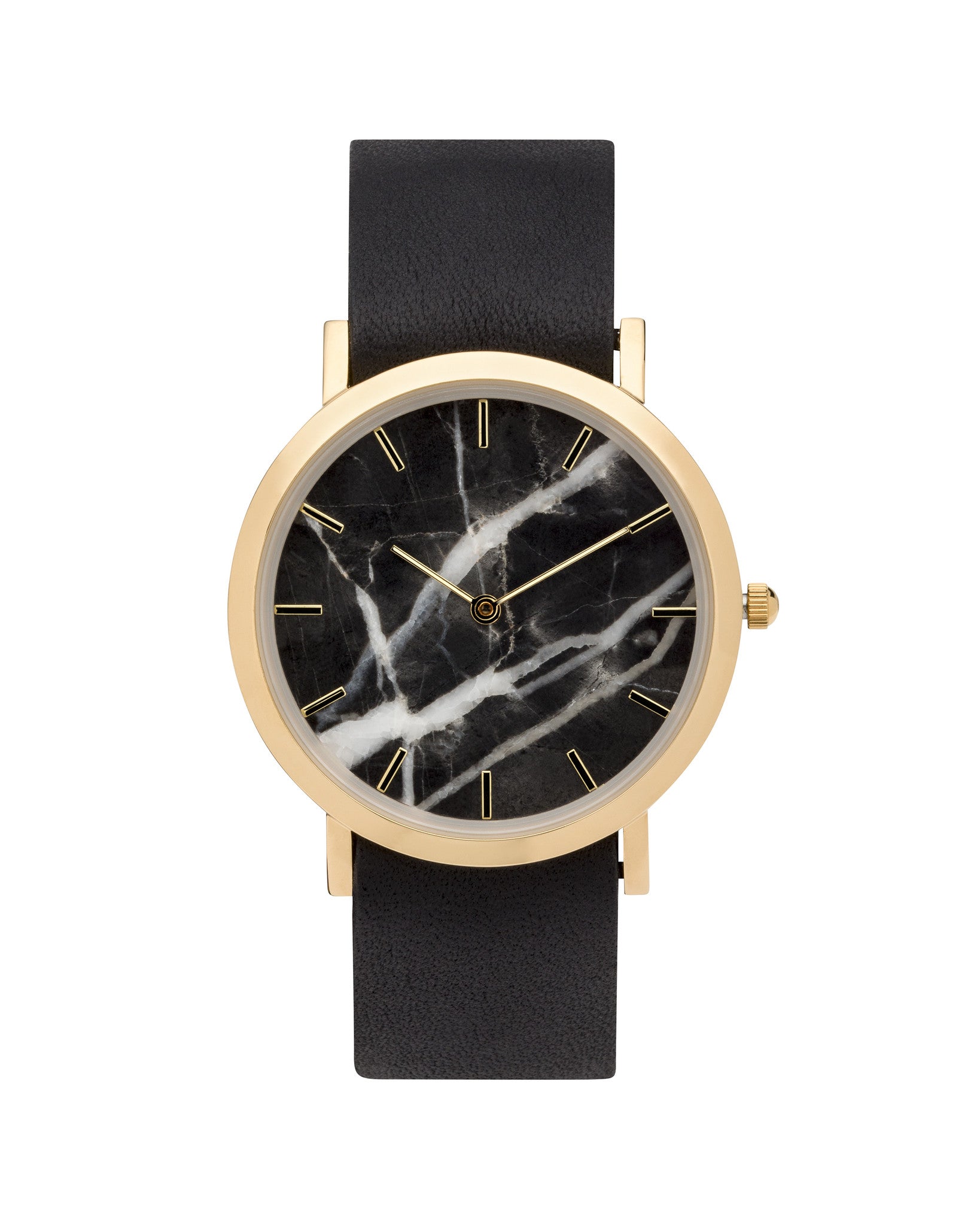 analog watch co. Black Marble Classic Watch Tan Leather