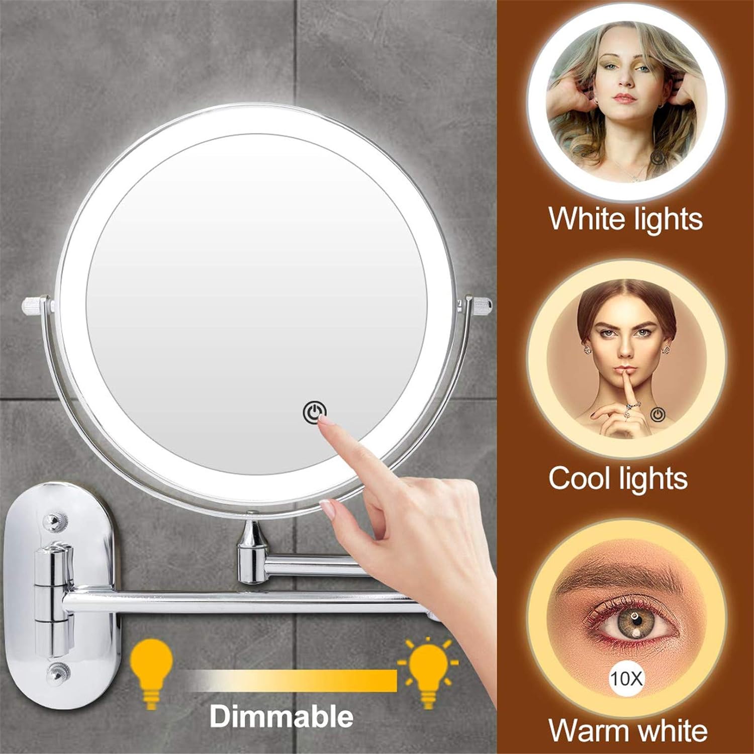 10x Magnifying Makeup Mirror, Magnifying Makeup Mirror With Lights Wall Mounted