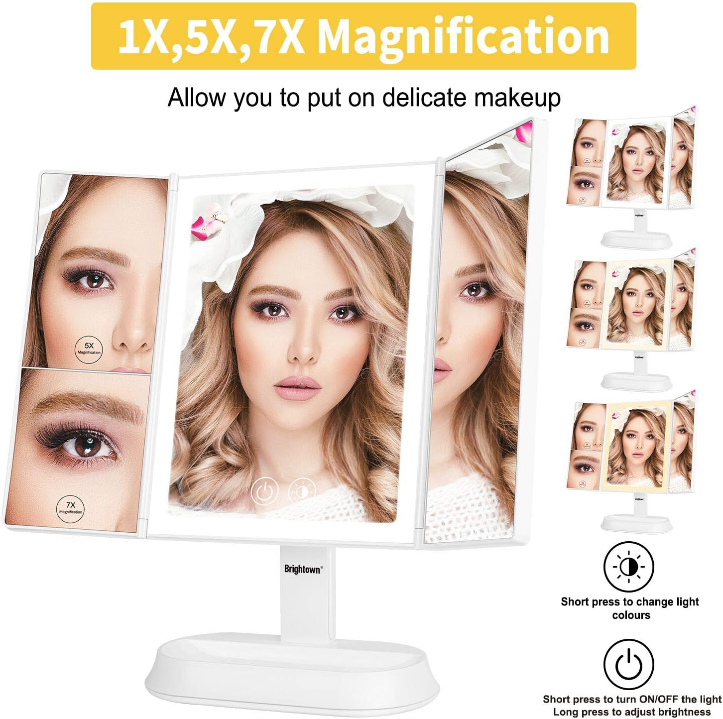 Brightown Makeup Vanity Mirror With, 60 Vanity Mirror White 10x 1x Magnification