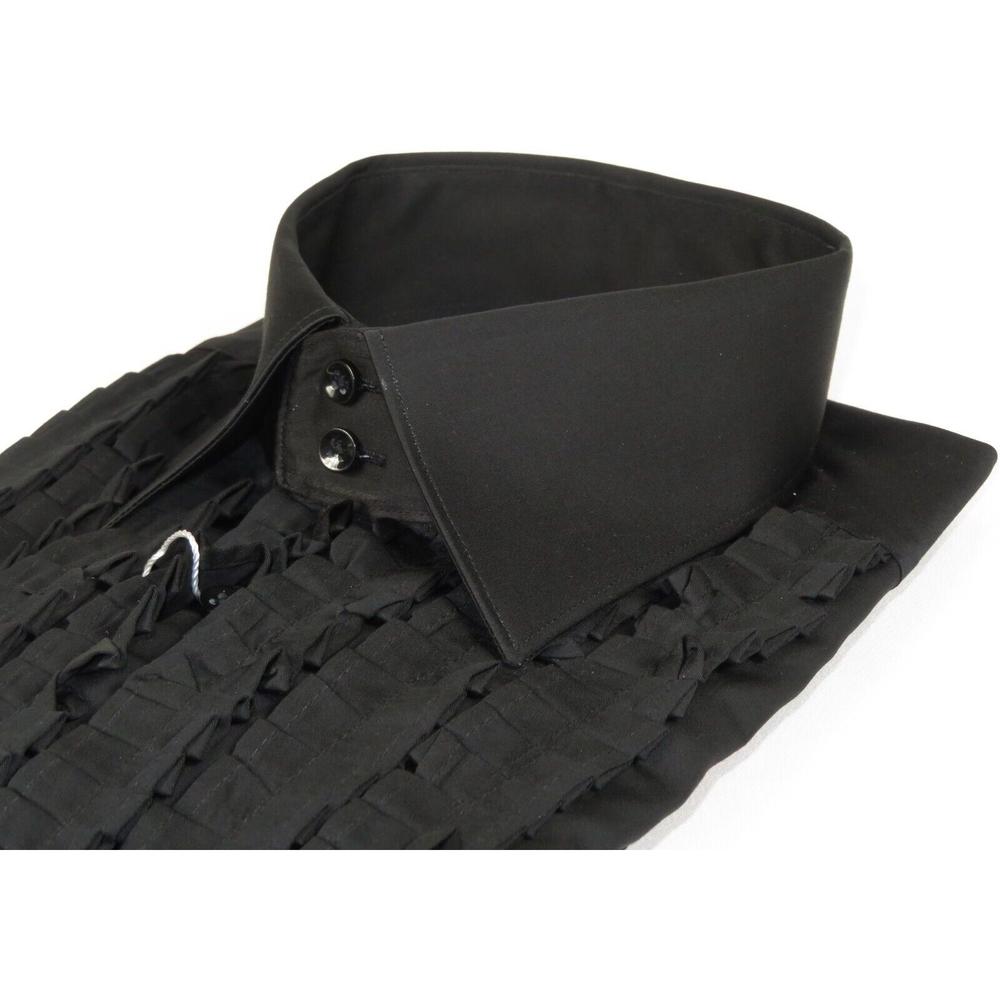 J.Valintin Men's Wear Legend Mens CEREMONIA Tuxedo Ruffle Shirt 100% Cotton Turkey Slim Fit #paris 15 Black