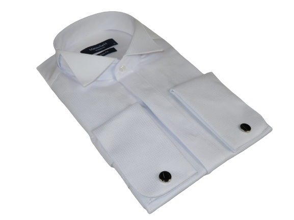 Manschett Men Tux Formal 100% Cotton Shirt MANSCHETT Turkey Slim Fit 303-01 White Wing tip