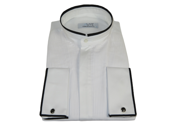 Ceremonia Mens CEREMONIA Tuxedo Formal Shirt 100% Cotton Banded Slim Fit #stn 33 HD White