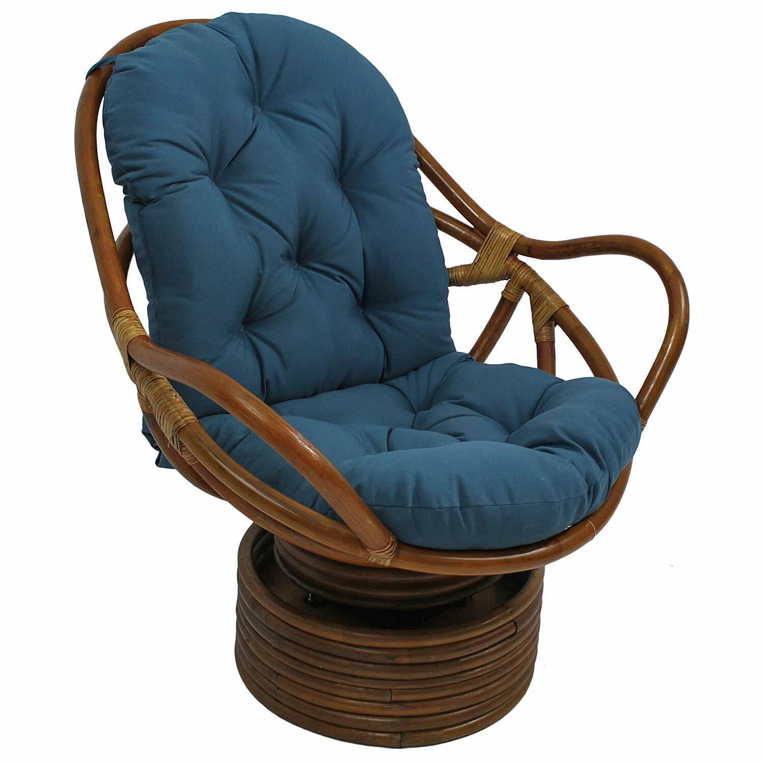 Blazing Needles Solid Twill Swivel Rocker Chair Cushion, Indigo