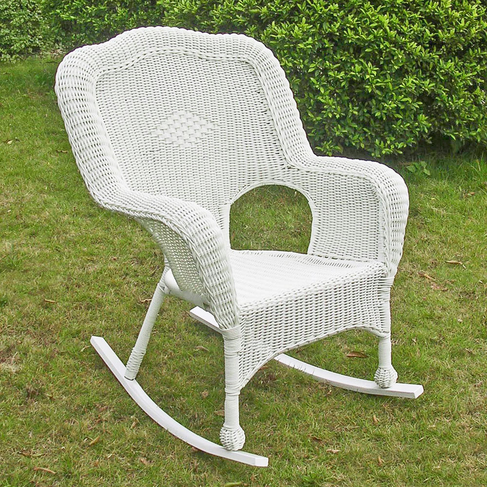 International Caravan Maui Camelback Resin Wicker/ Steel Outdoor Rocking Chair, Set of 1, White