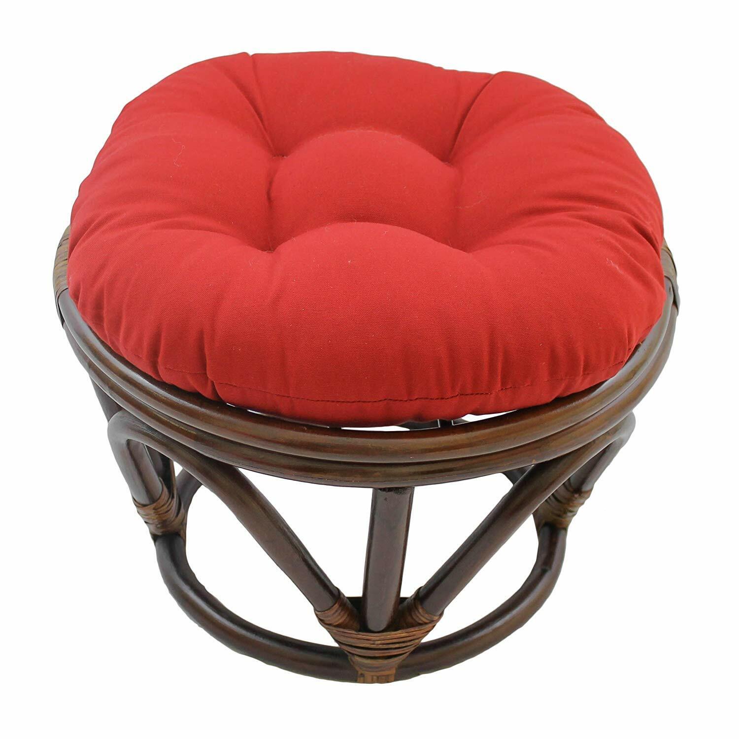 Blazing Needles Solid Twill Round Footstool Cushion, 18", Red