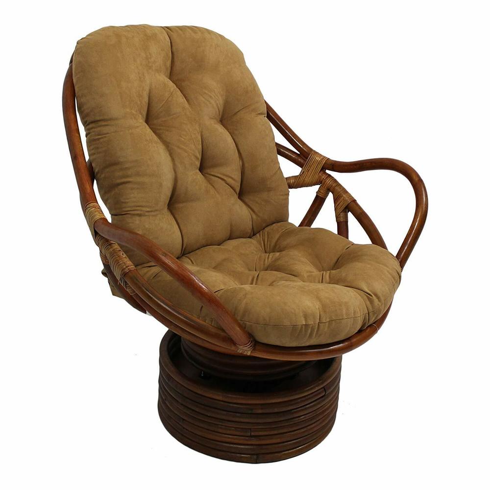 Blazing Needles Solid Microsuede Swivel Rocker Chair Cushion, 48" x 24", Camel