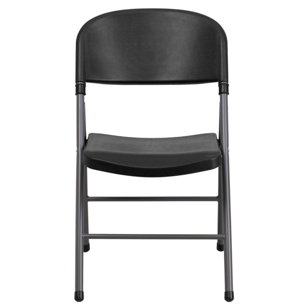 Flash Furniture HERCULES Series 330 lb. Capacity Black Plastic Folding Chair with Charcoal Frame