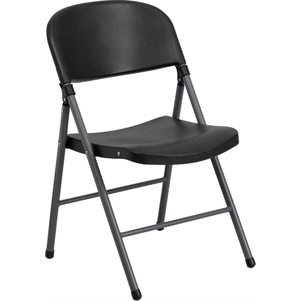 Flash Furniture HERCULES Series 330 lb. Capacity Black Plastic Folding Chair with Charcoal Frame
