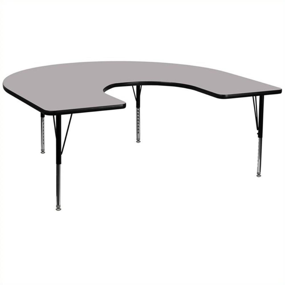 Flash Furniture 60''W x 66''L Horseshoe Grey Thermal Laminate Activity Table - Height Adjustable Short Legs