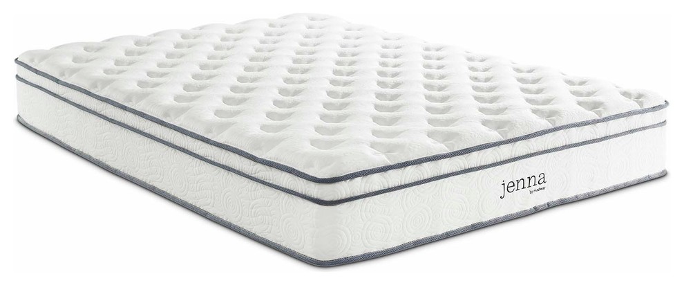 Modway Full Innerspring Mattress Quality Quilted Pillow Top-Individually Encased Pocket Coils-10-Year Warranty, Full, White