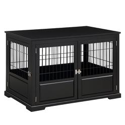 Zoovilla Merry Pet Zoovilla Fairview Framed Panel Design Triple Door Indoor Pet crate with Removable Plastic Tray Large - Black