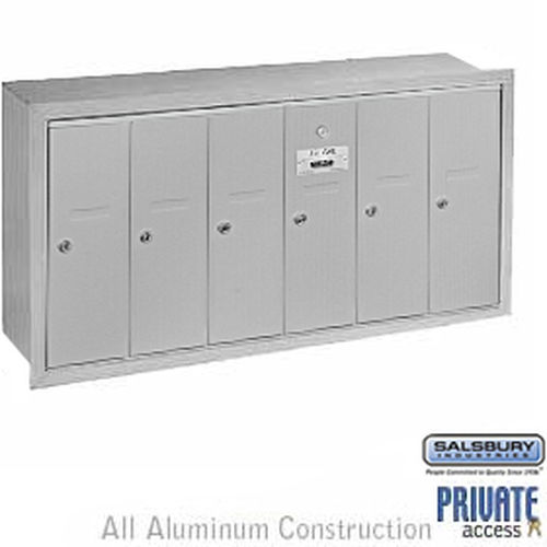Salsbury Industries Vertical Mailbox (Includes Master Commercial Lock) - 6 Doors - Aluminum - Recessed Mounted - Private Access
