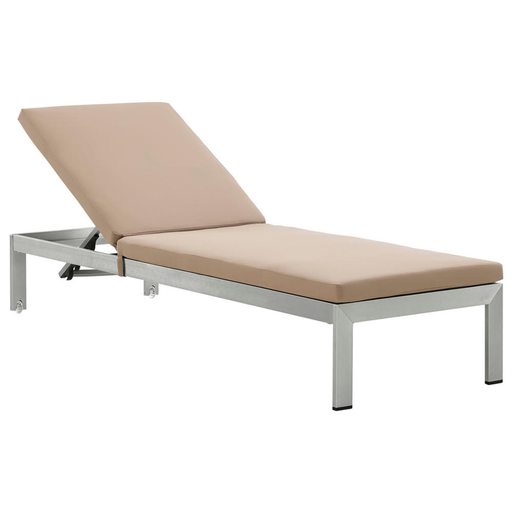 Modway Shore Outdoor Patio Aluminum Chaise With Cushions, Silver Mocha