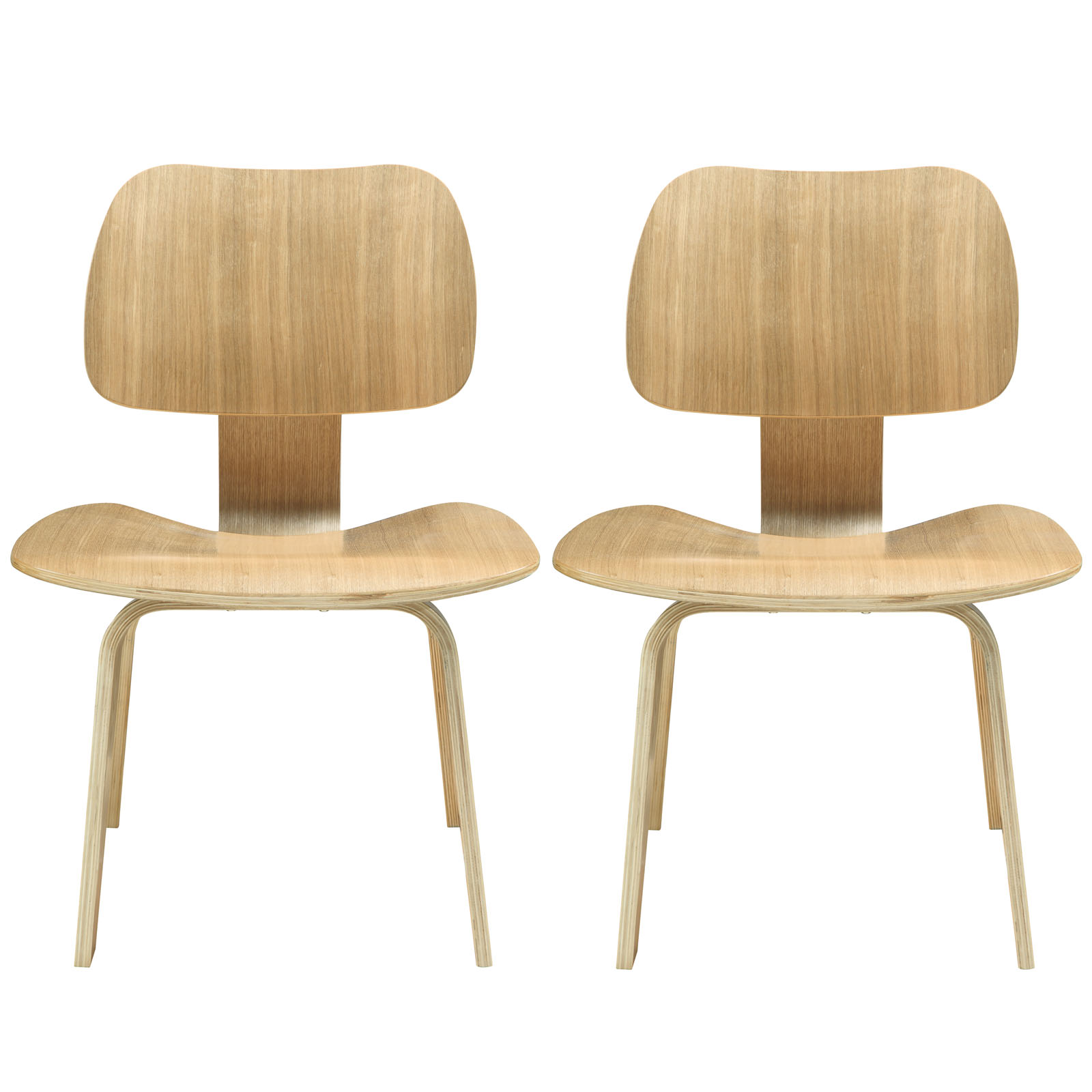Modway Fathom Mid-Century Modern Molded Plywood Two Kitchen and Dining Room Chairs in Natural