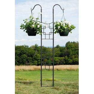 Achla Designs Ft 26 Squares Double Pole Wrought Iron Garden Stake Trellis Hanger Graphite Achla Designs Ft 26, Wrought Iron Garden Stakes