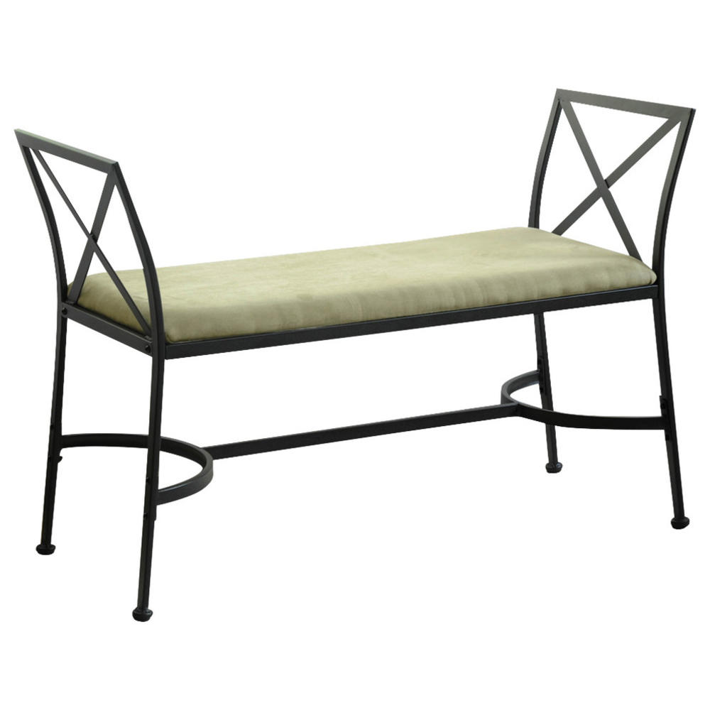 International Caravan Microsuede Iron Foot-of-Bed Bench With Microsuede Cushion, Sage Green