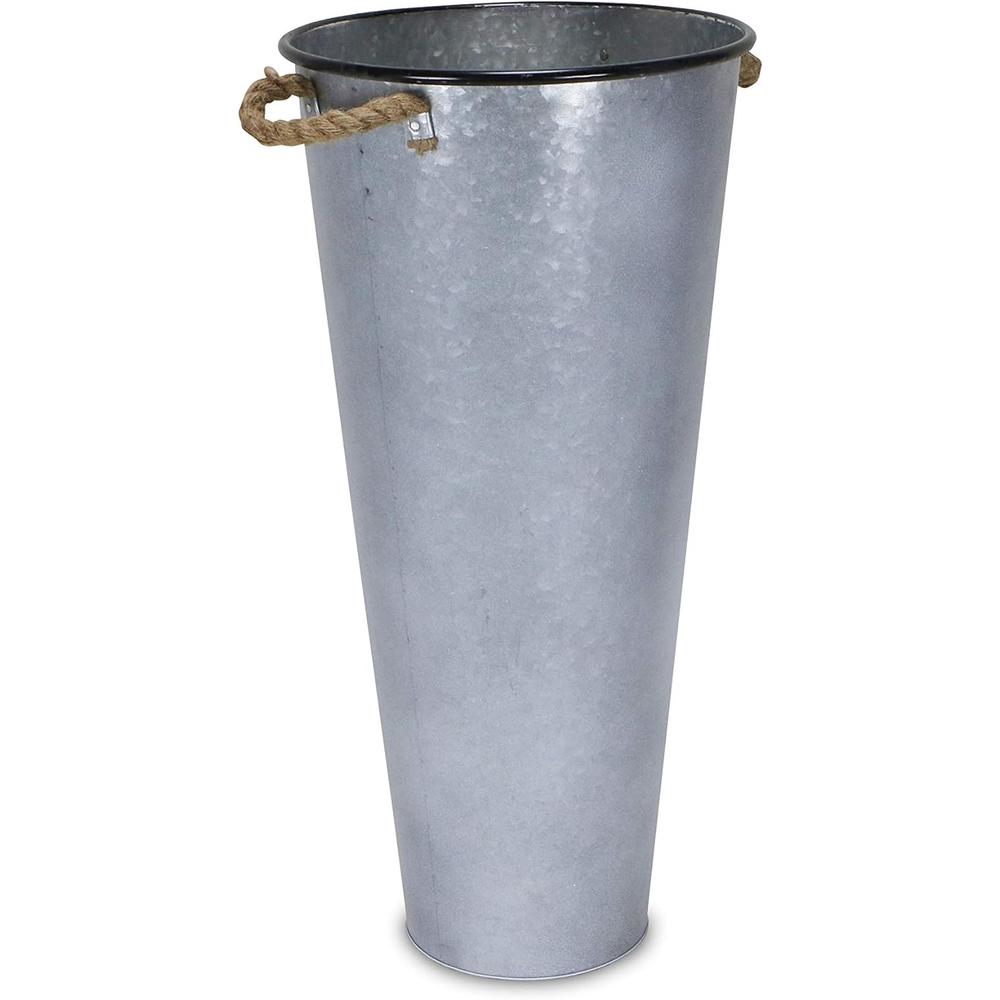 Oakestry FP-4053L Tall 27.5" Metal French Bucket with 2 Rope Handles, Silver