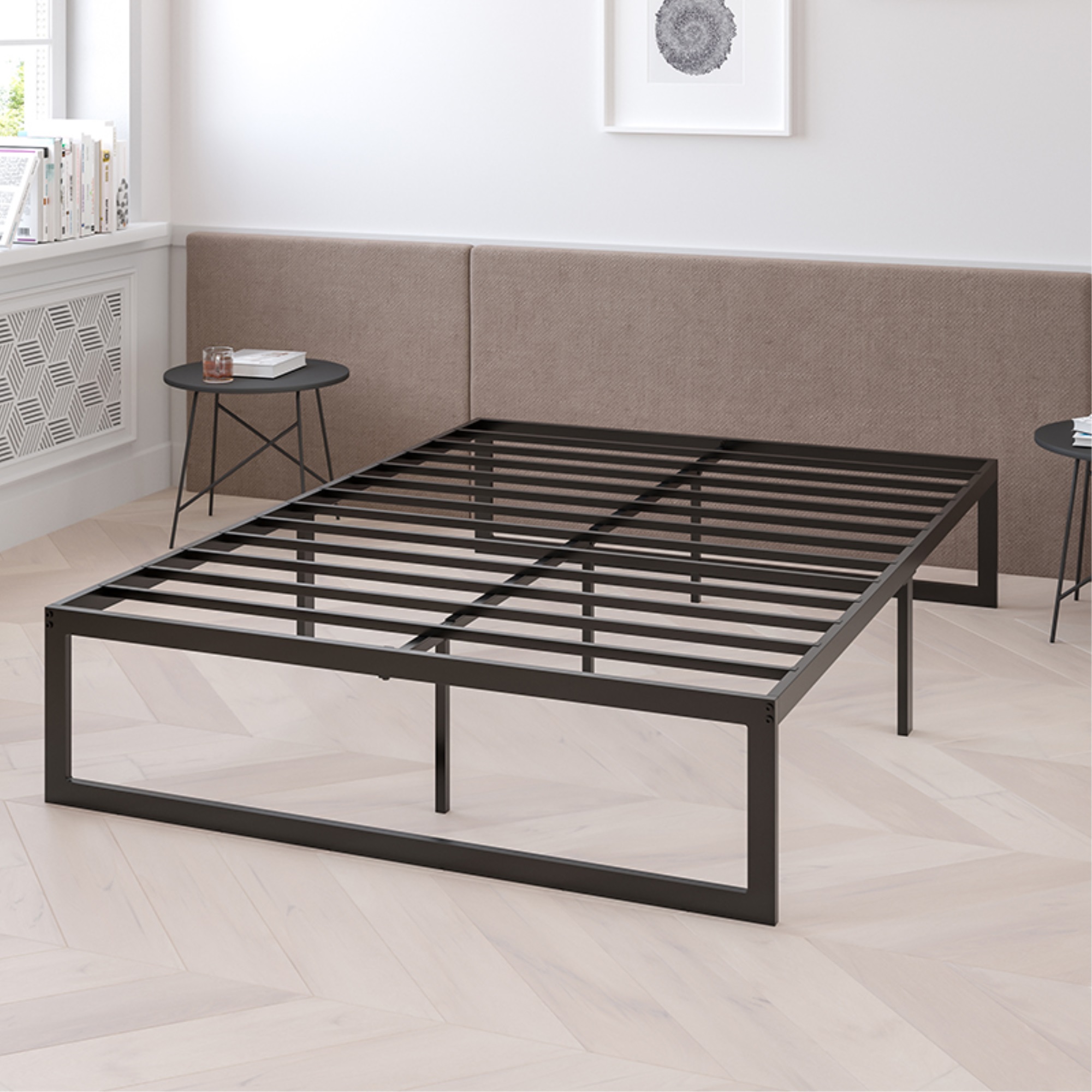 Flash Furniture 14 Inch Metal Platform Bed Frame - No Box Spring Needed with Steel Slat Support and Quick Lock Functionality (King)