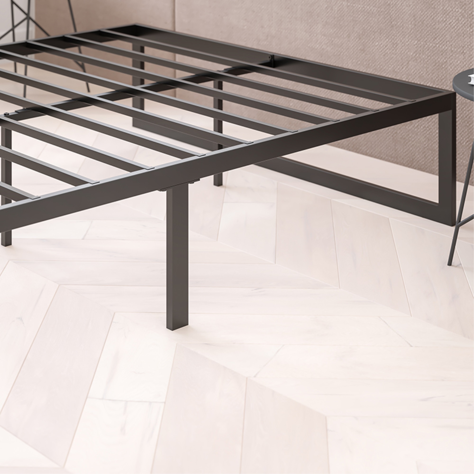 Flash Furniture 14 Inch Metal Platform Bed Frame - No Box Spring Needed with Steel Slat Support and Quick Lock Functionality (King)