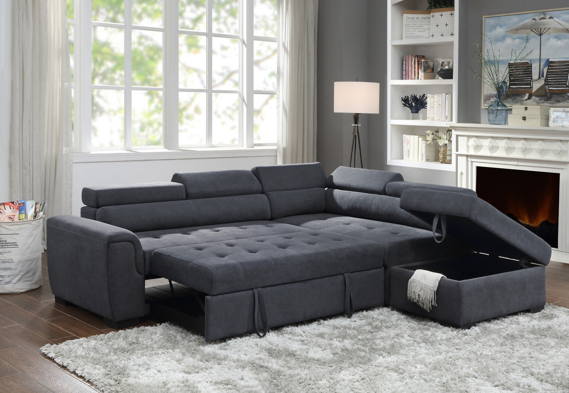 Dark Gray Fabric Sleeper Sofa Sectional