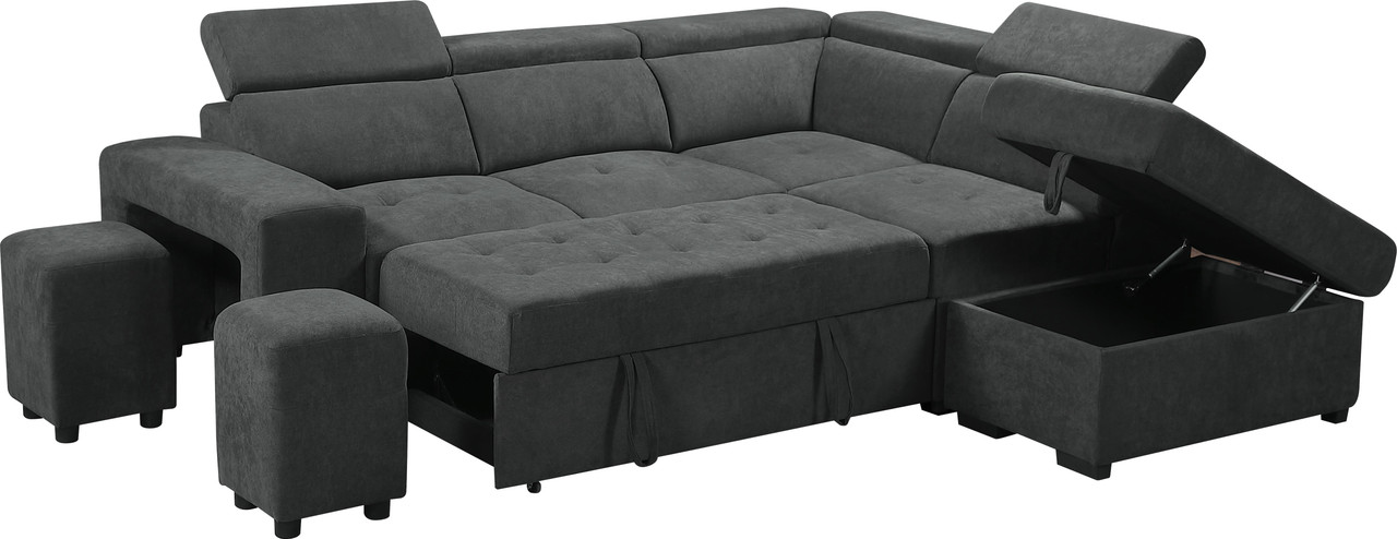 Henrik Dark Gray Sleeper Sectional Sofa, Sofa Sleeper With Chaise And Storage