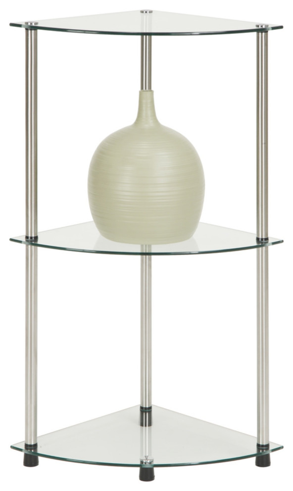 Convenience Concepts Designs2Go Classic Glass 3 Tier Corner Shelf