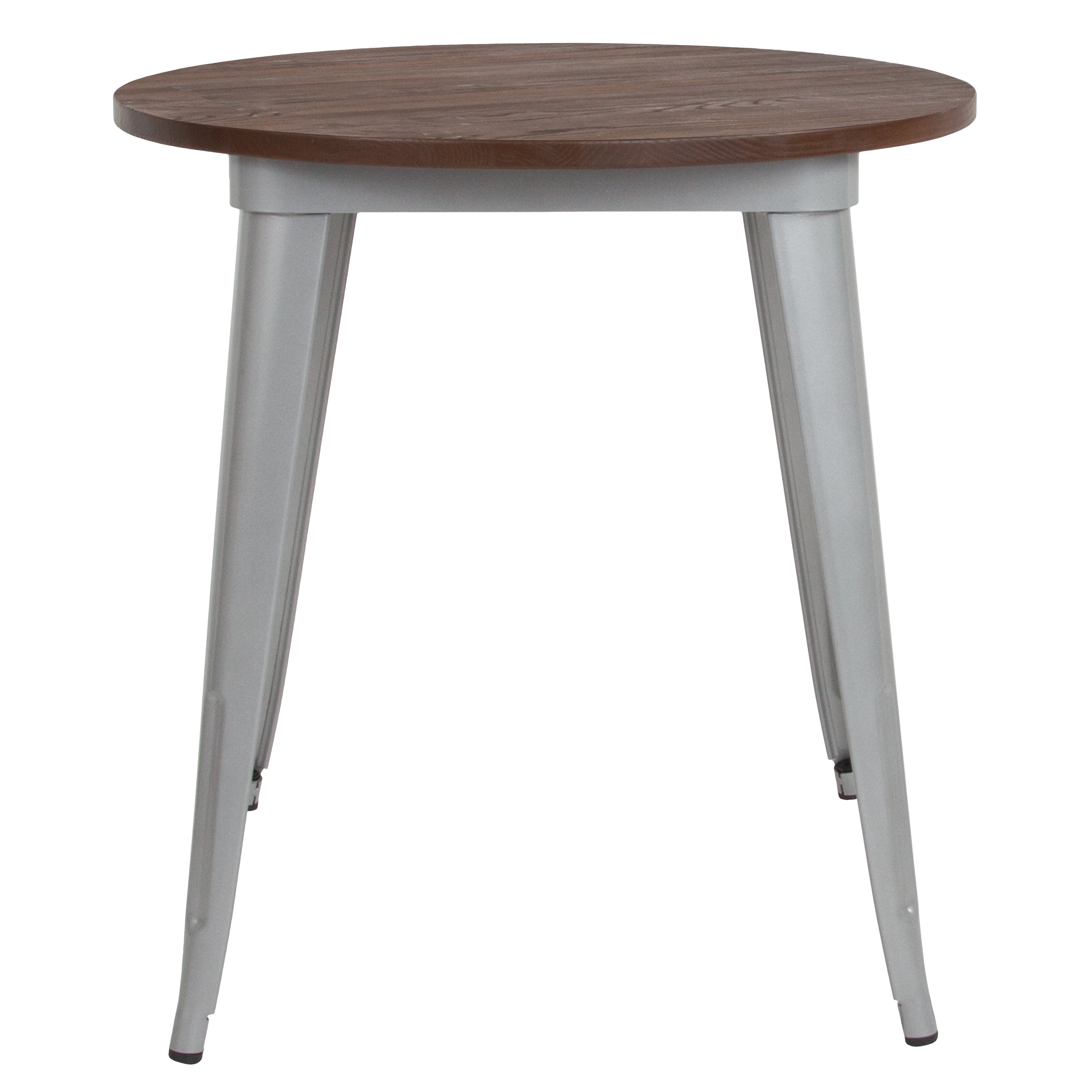 Flash Furniture 26" Round Silver Metal Indoor Table with Walnut Rustic Wood Top