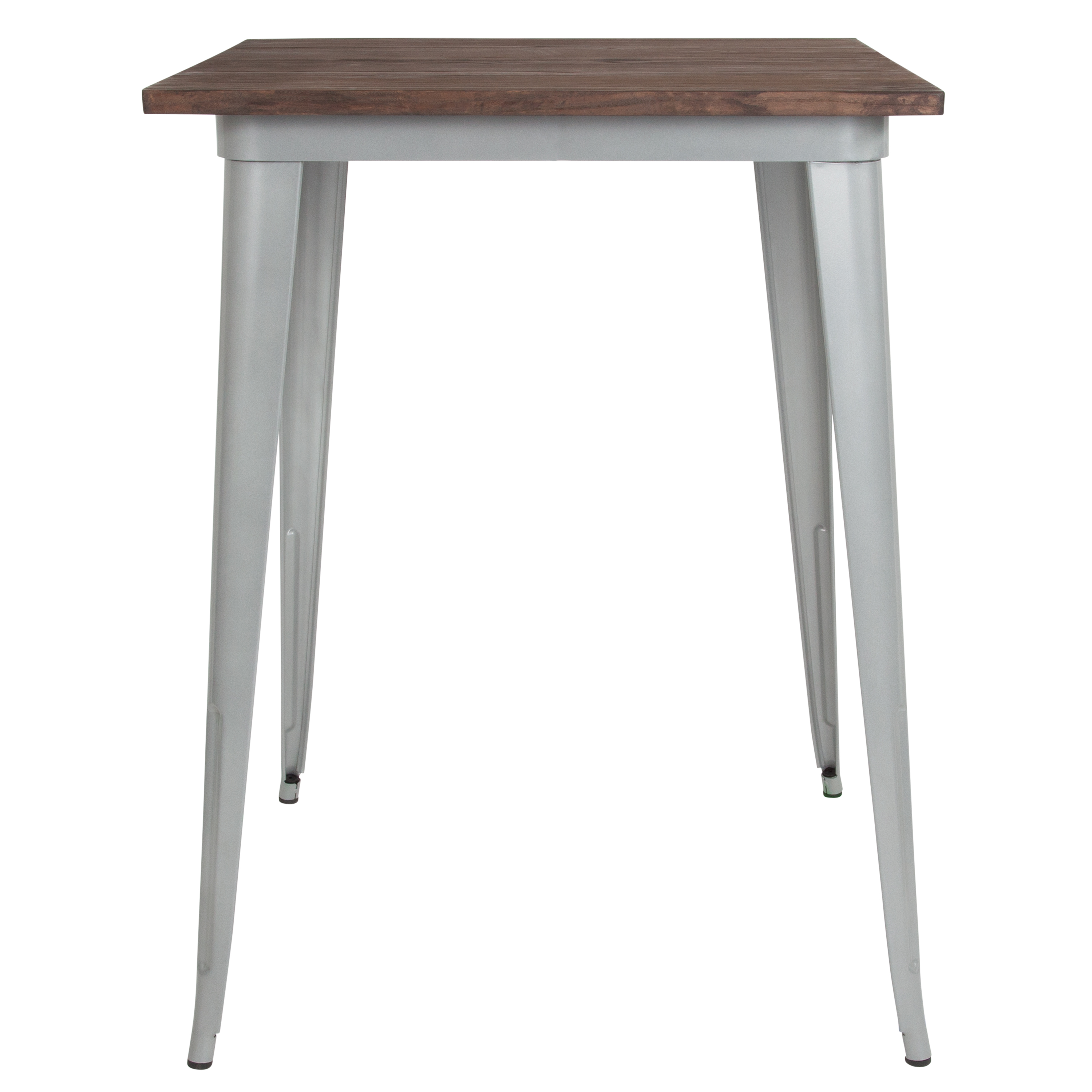 Flash Furniture 31.5" Square Silver Metal Indoor Bar Height Table with Walnut Rustic Wood Top