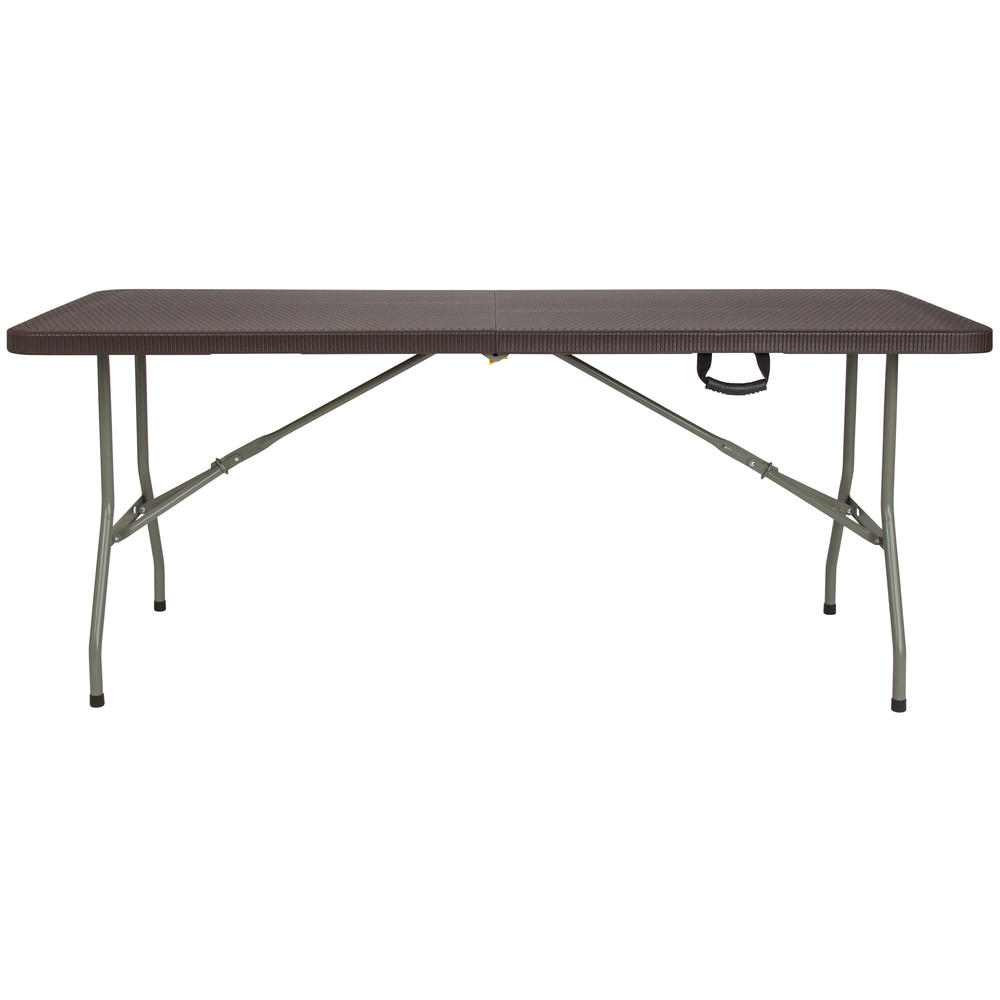 Flash Furniture 6-Foot Bi-Fold Brown Rattan Plastic Folding Table